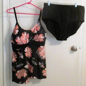 Womens 3XL 2-Piece Floral Tankini Set High Waist Bottoms Padded Bra Adjustable S